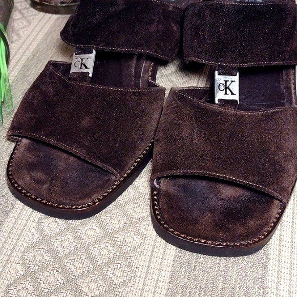 Calvin Klein Double Band Suede Logo Sandals - Picture 8 of 14